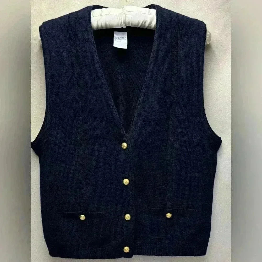 Sag Harbor Vintage Navy Vest with Gold Buttons Size Medium
